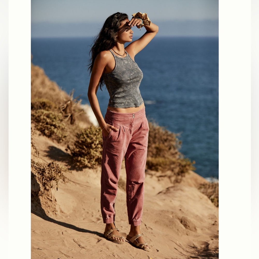 Like New Anthropologie Mini Cord Jogger Pants in Soft Muted Pink